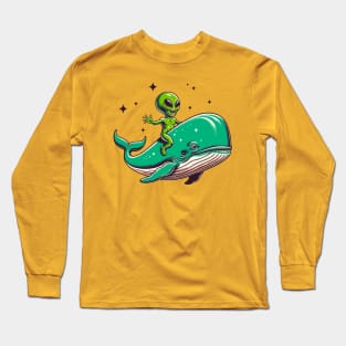 Alien riding atop a whale Long Sleeve T-Shirt